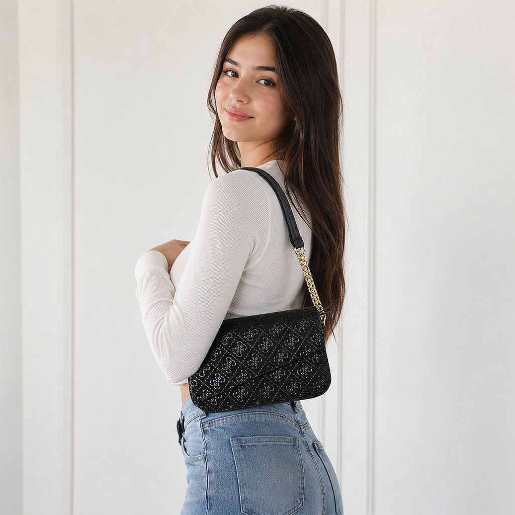 GILDED NAQSH Sleek Black Guess Meridian II Textured Flap Crossbody Bag