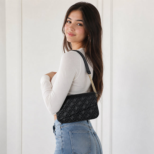 GILDED NAQSH Sleek Black Guess Meridian II Textured Flap Crossbody Bag Main Image
