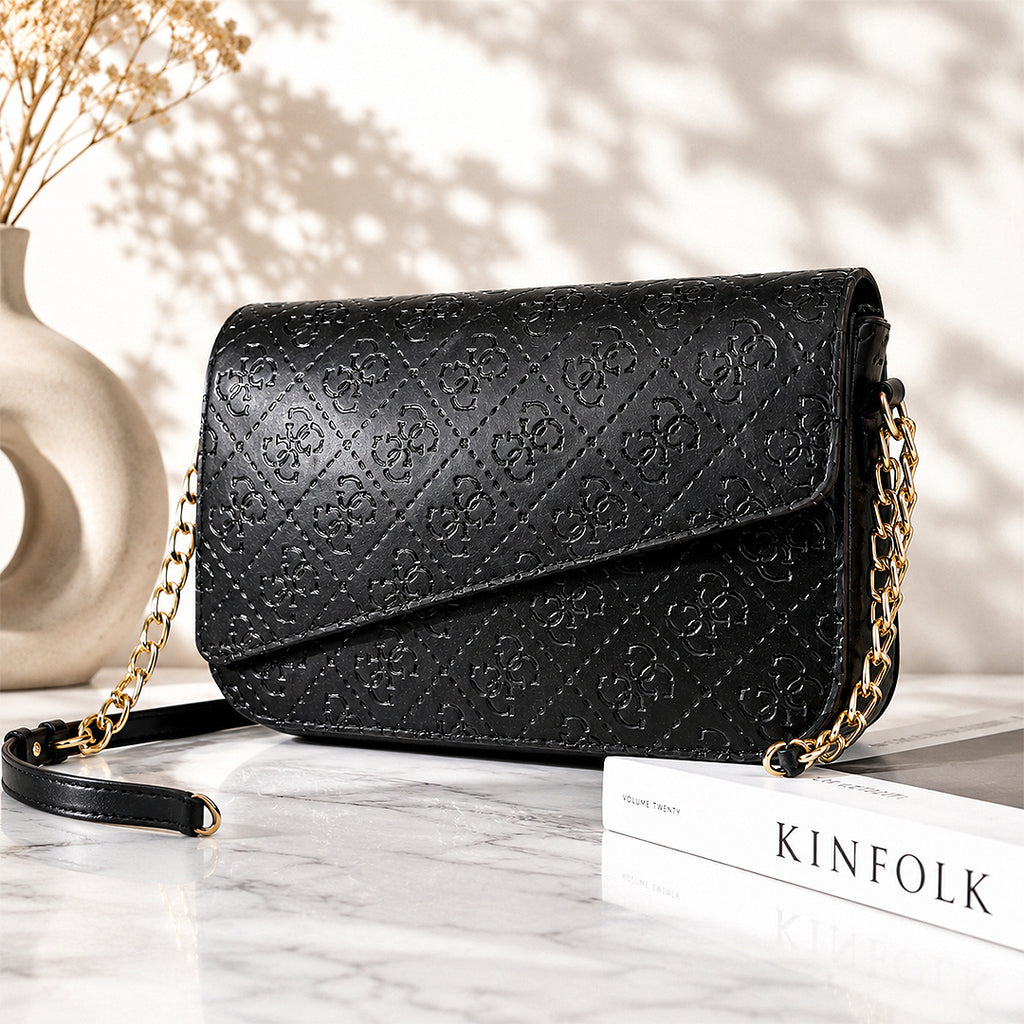 GILDED NAQSH Sleek Black Guess Meridian II Textured Flap Crossbody Bag