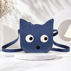 MILO Playful Blue Cat-Shaped Crossbody Bag – Kawaii Oversized-Eye Novelty Purse for Girls