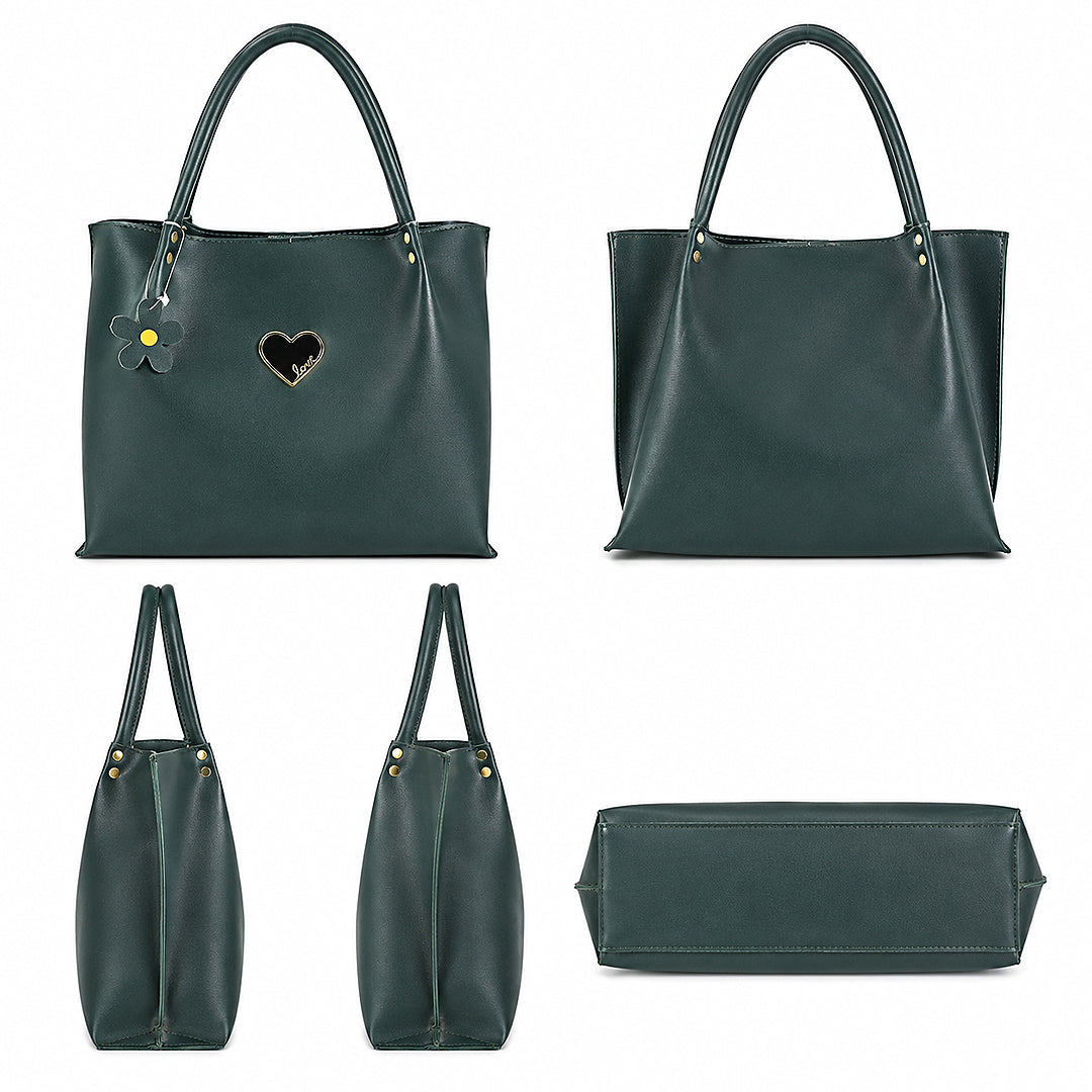 EMERALD Dark Green Faux-Leather Tote Bag