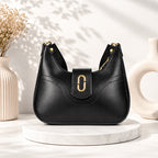 GLYPH Chic Black Genuine Cowhide Leather Shoulder Bag