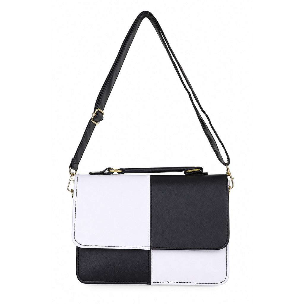 Mosaic Black and White Color-Block Crossbody Handbag