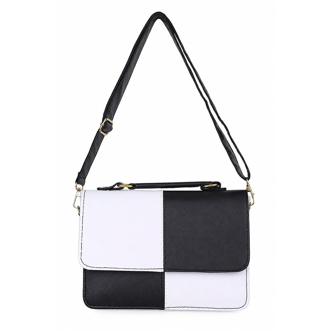 Mosaic Black and White Color-Block Crossbody Handbag