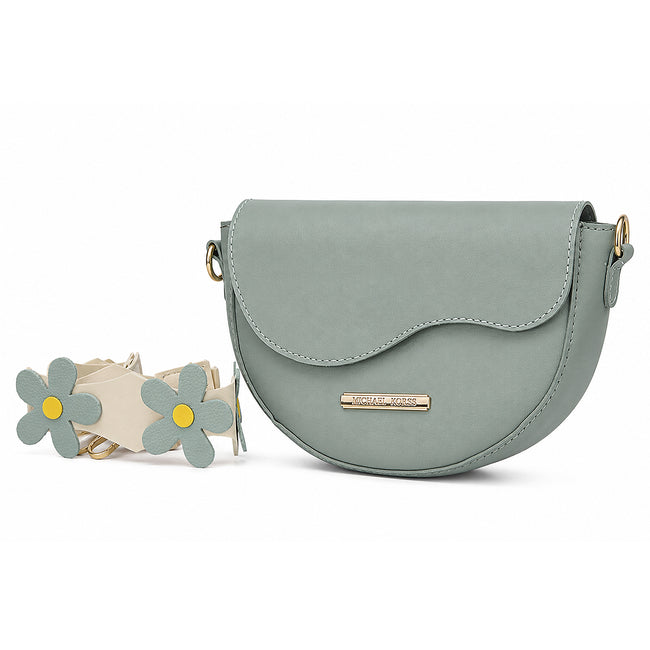 Crest Pastel Green Saddle Shoulder Bag Wavy Flap Design Hover Image