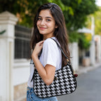 NOIR Black-and-White Houndstooth Shoulder Bag