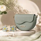 Crest Pastel Green Saddle Shoulder Bag Wavy Flap Design