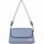 Nomad Stylish Light Blue Shoulder Bag – Flap-Over Baguette with Wide Fabric Strap