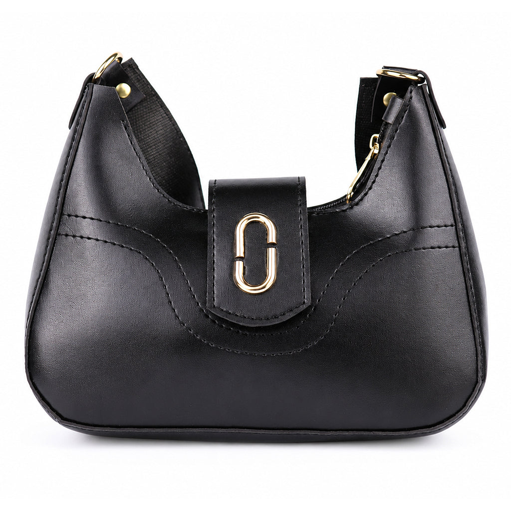 GLYPH Chic Black Genuine Cowhide Leather Shoulder Bag