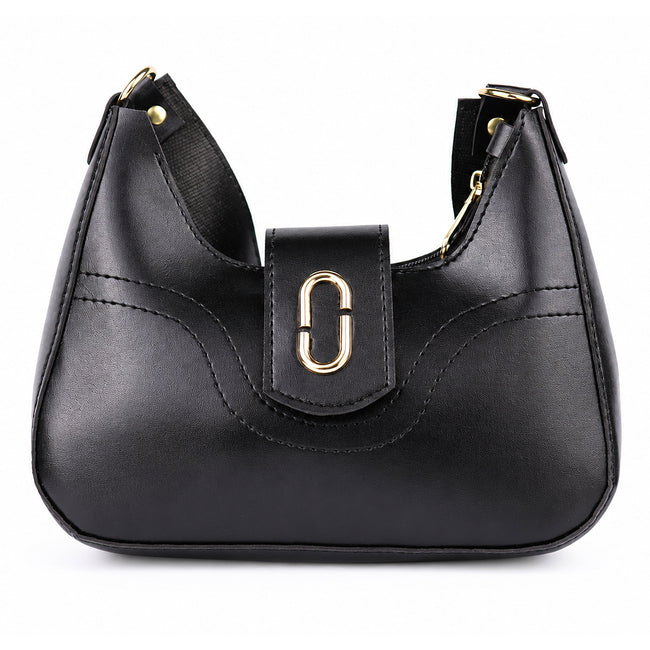 GLYPH Chic Black Genuine Cowhide Leather Shoulder Bag Hover Image