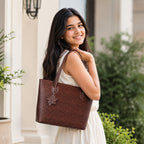 AUTUMN MARK Stylish Brown Faux-Leather Tote Bag
