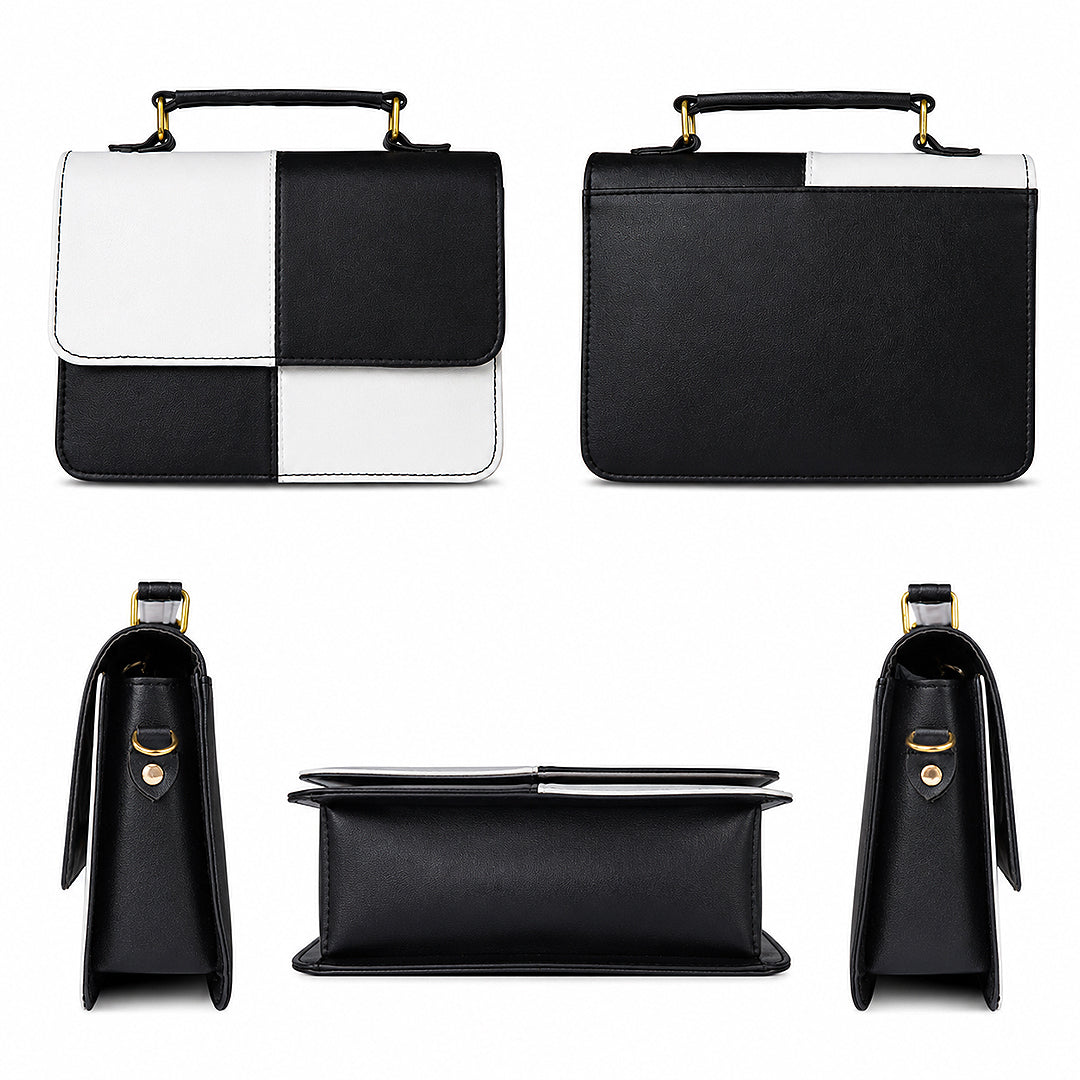 Mosaic Black and White Color-Block Crossbody Handbag