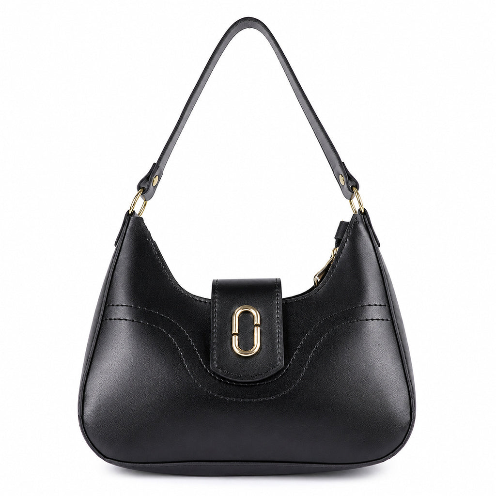 GLYPH Chic Black Genuine Cowhide Leather Shoulder Bag