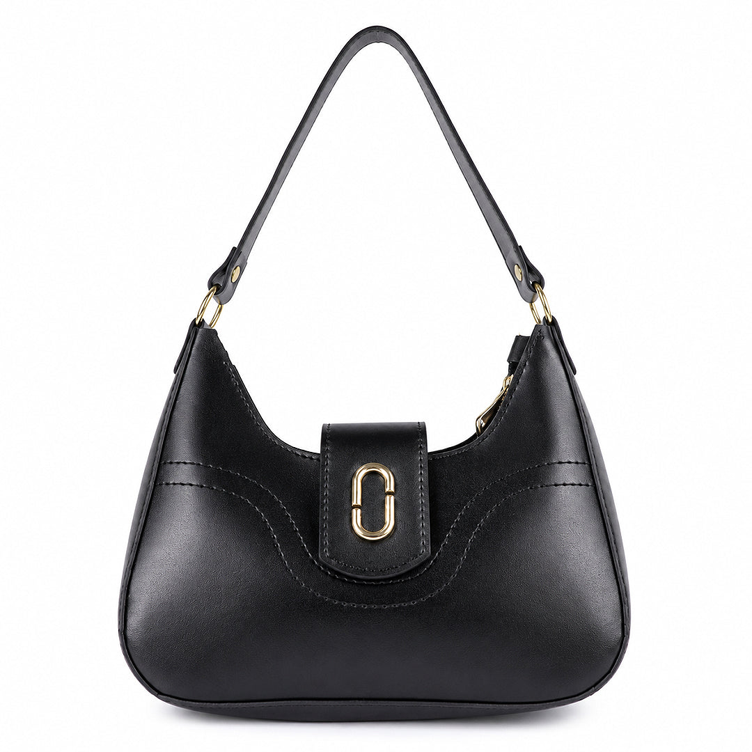 GLYPH Chic Black Genuine Cowhide Leather Shoulder Bag
