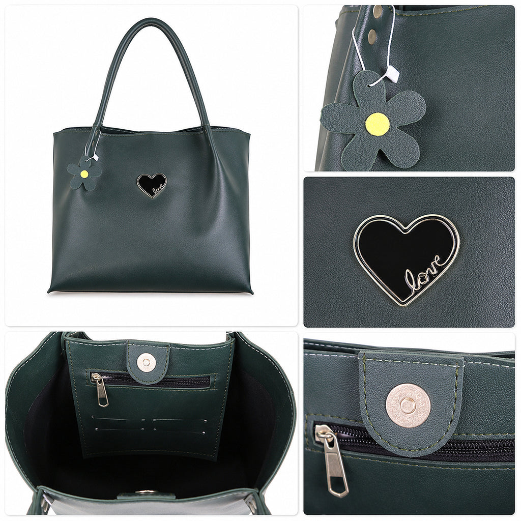 EMERALD Dark Green Faux-Leather Tote Bag
