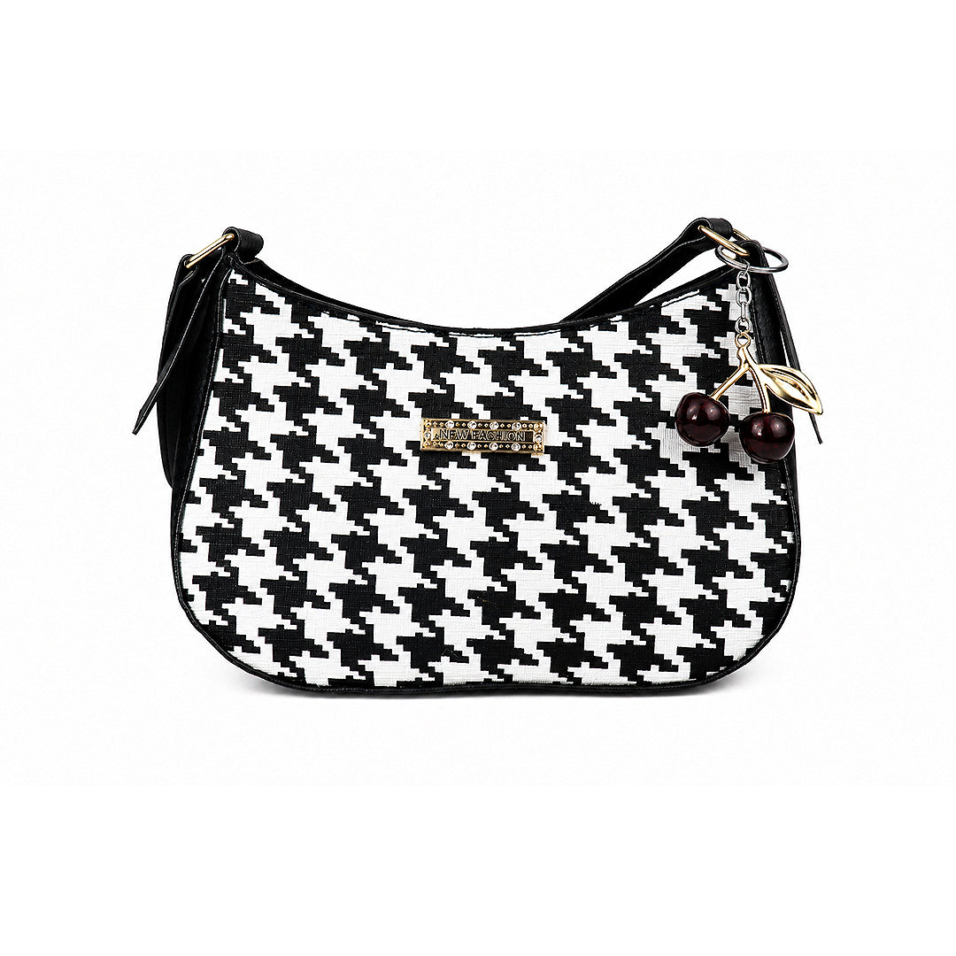 NOIR Black-and-White Houndstooth Shoulder Bag