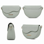 Crest Pastel Green Saddle Shoulder Bag Wavy Flap Design