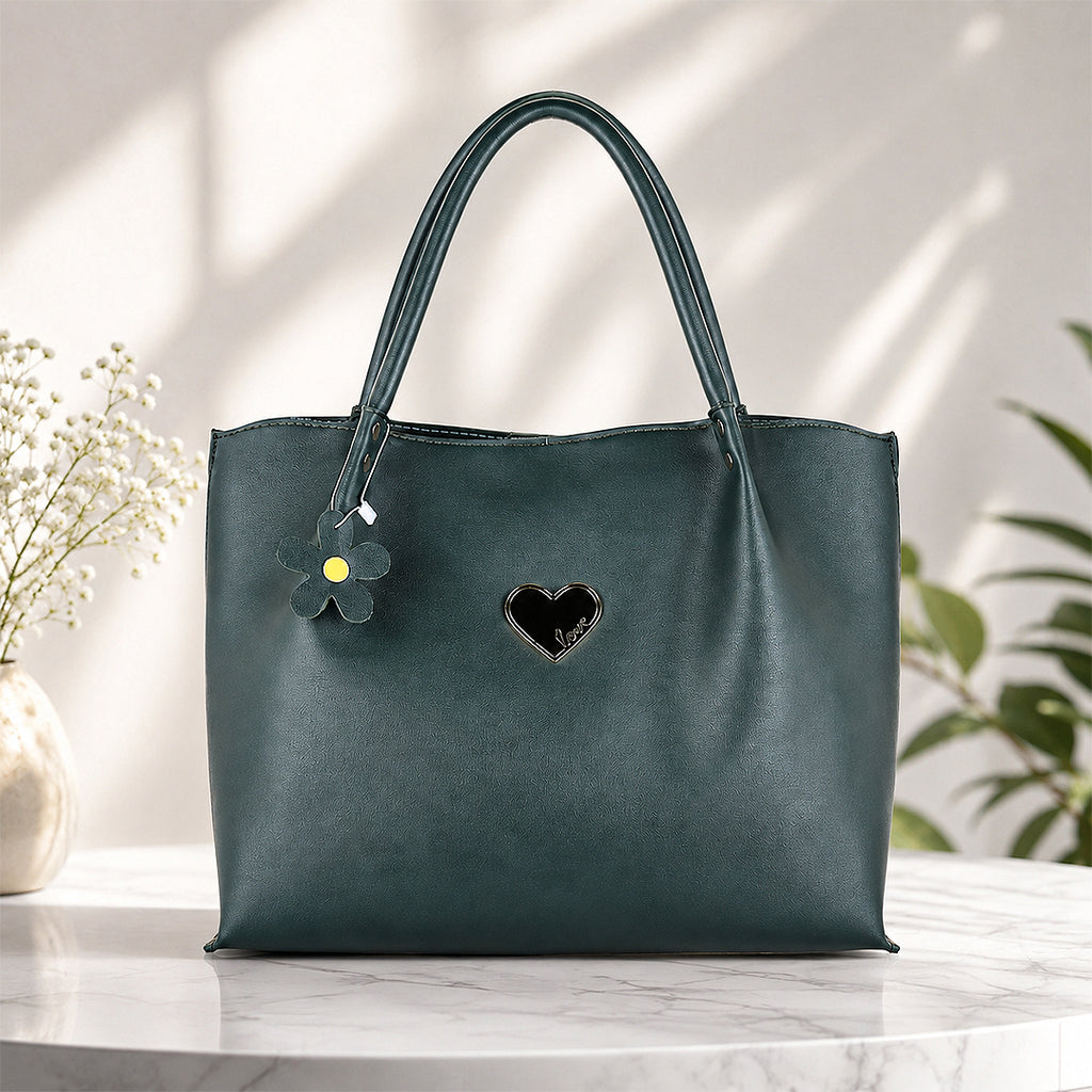 EMERALD Dark Green Faux-Leather Tote Bag