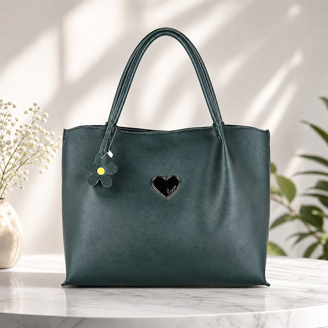 EMERALD Dark Green Faux-Leather Tote Bag