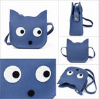 MILO Playful Blue Cat-Shaped Crossbody Bag – Kawaii Oversized-Eye Novelty Purse for Girls