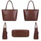 AUTUMN MARK Stylish Brown Faux-Leather Tote Bag