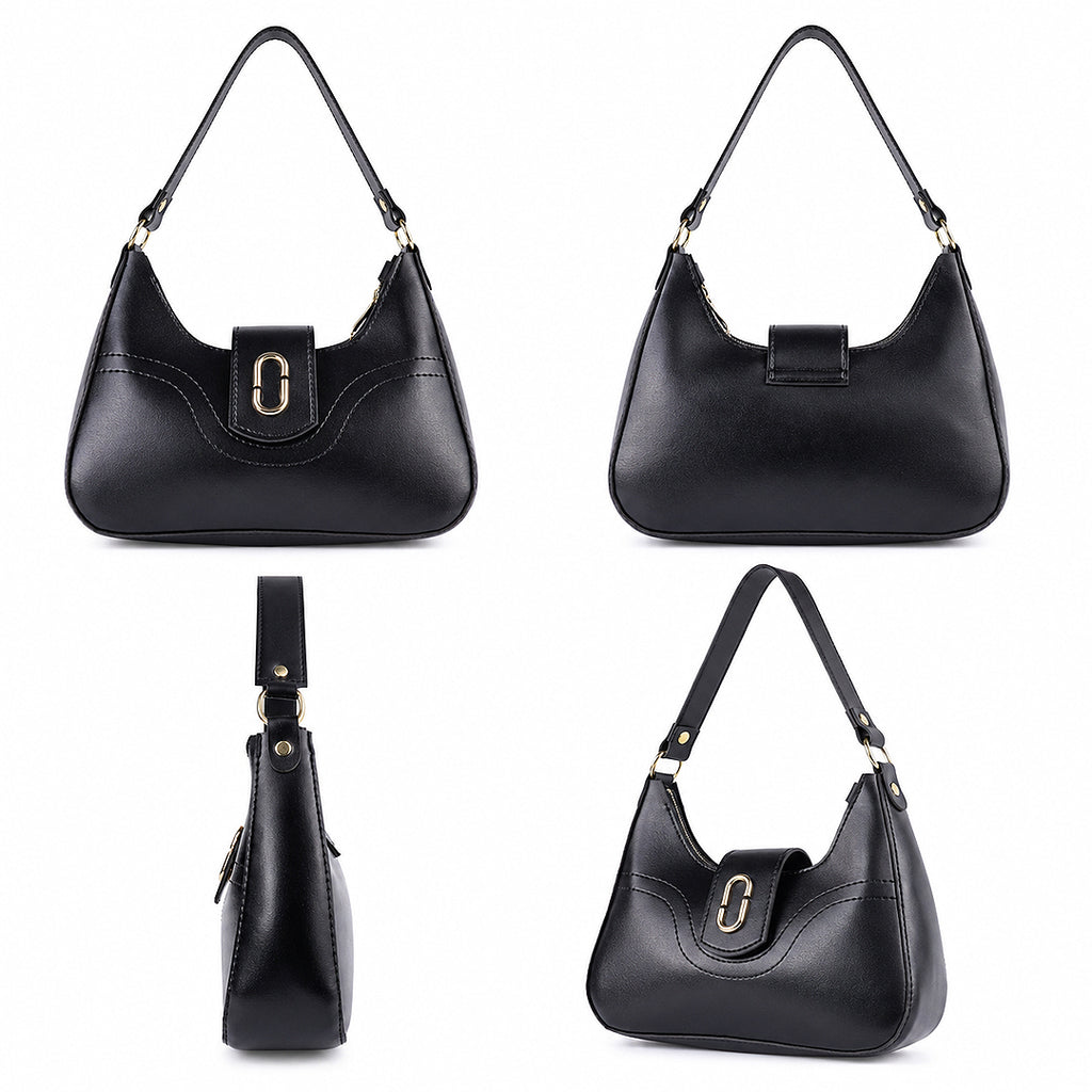 GLYPH Chic Black Genuine Cowhide Leather Shoulder Bag