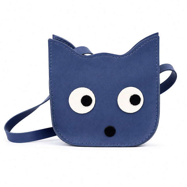 MILO Playful Blue Cat-Shaped Crossbody Bag – Kawaii Oversized-Eye Novelty Purse for Girls Hover Image