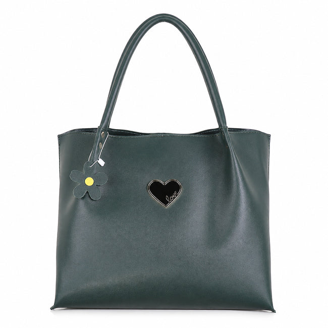 EMERALD Dark Green Faux-Leather Tote Bag Hover Image