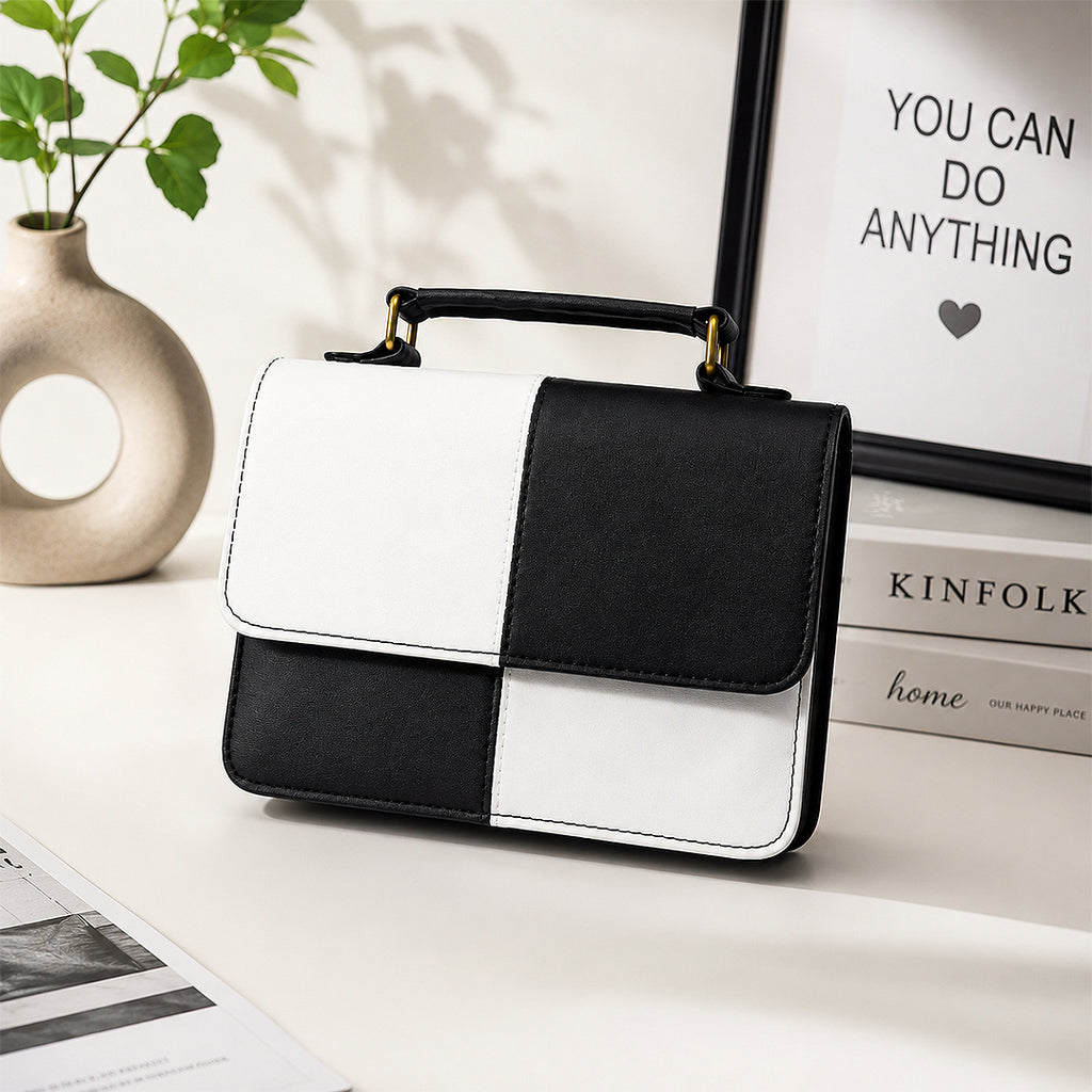 Mosaic Black and White Color-Block Crossbody Handbag
