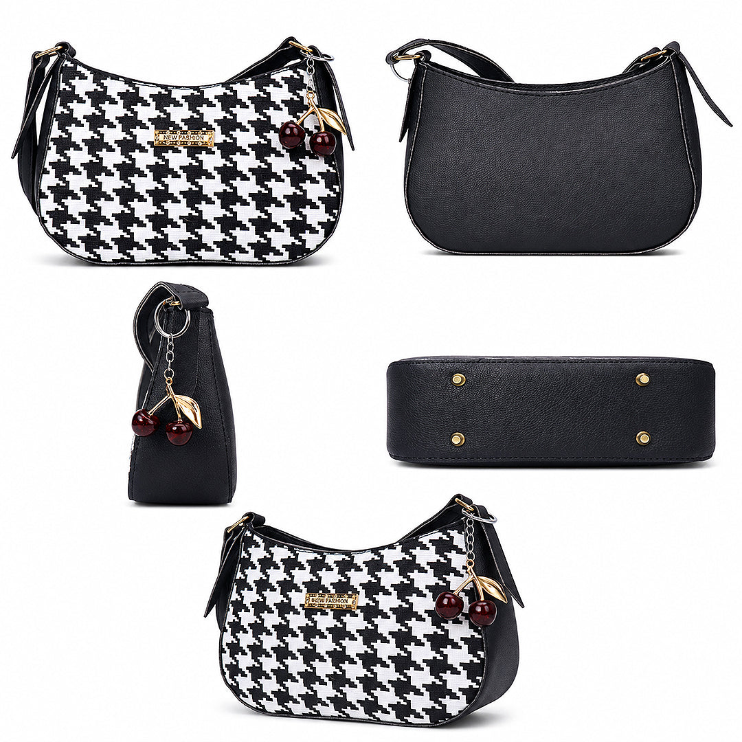 NOIR Black-and-White Houndstooth Shoulder Bag