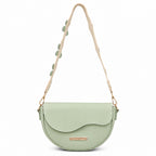 Crest Pastel Green Saddle Shoulder Bag Wavy Flap Design