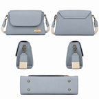 Nomad Stylish Light Blue Shoulder Bag – Flap-Over Baguette with Wide Fabric Strap