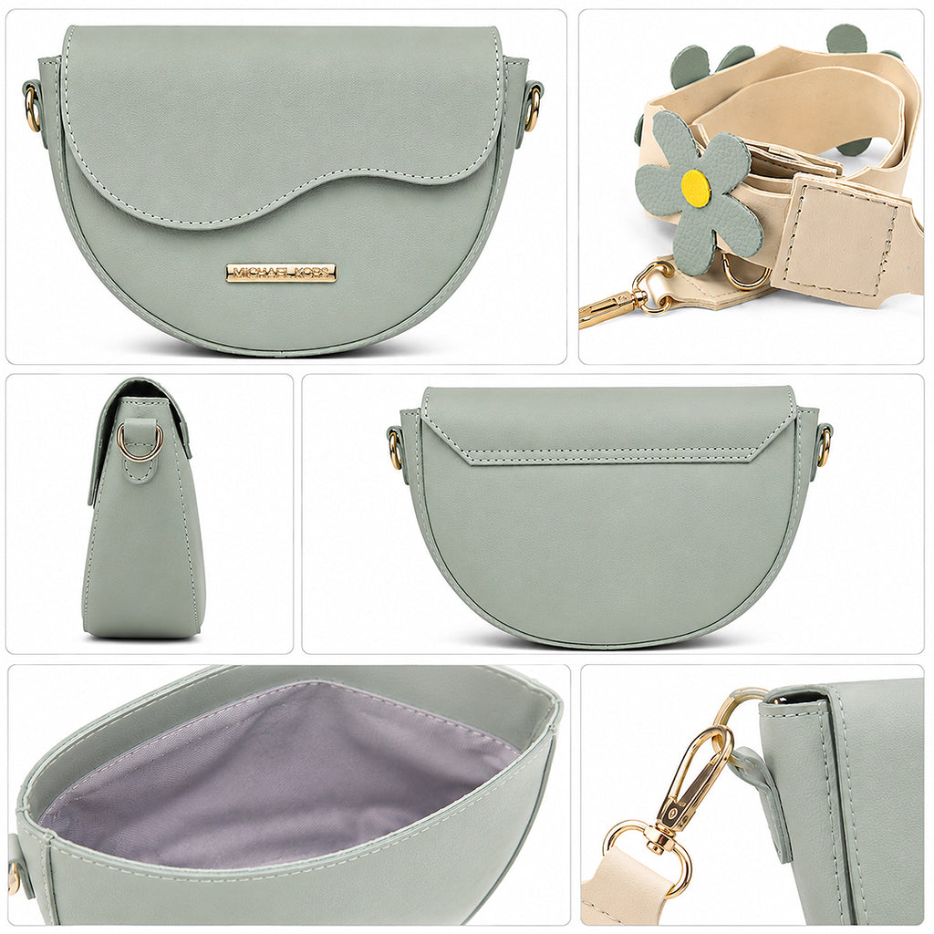 Crest Pastel Green Saddle Shoulder Bag Wavy Flap Design