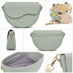 Crest Pastel Green Saddle Shoulder Bag Wavy Flap Design