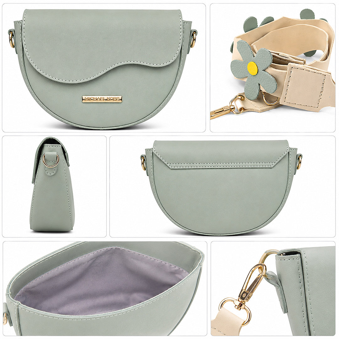 Crest Pastel Green Saddle Shoulder Bag Wavy Flap Design
