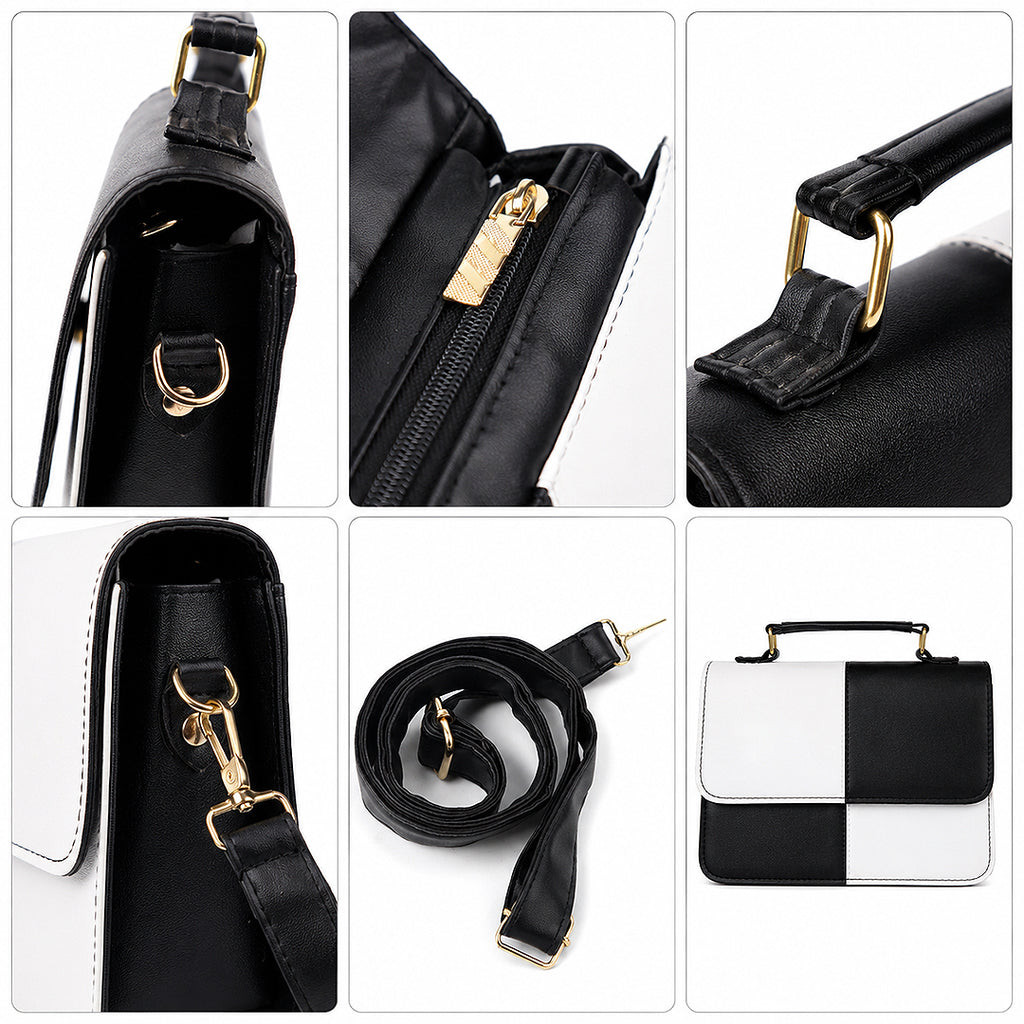 Mosaic Black and White Color-Block Crossbody Handbag