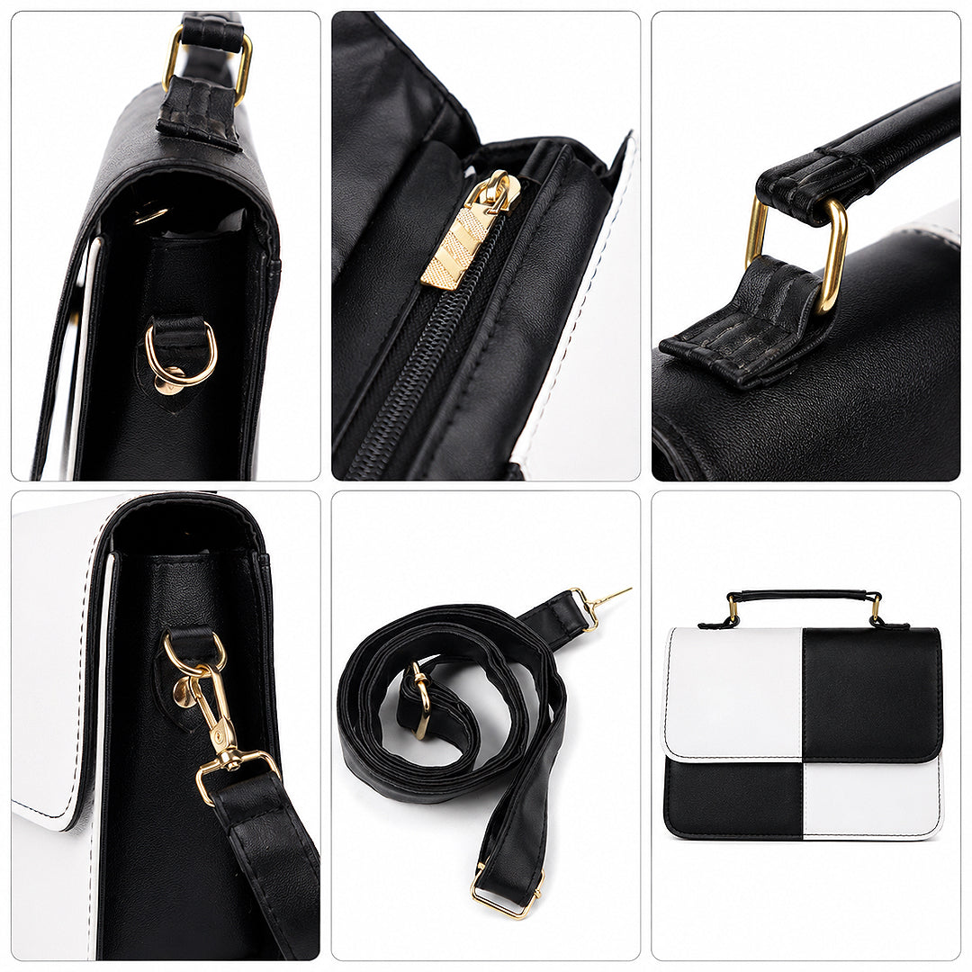 Mosaic Black and White Color-Block Crossbody Handbag