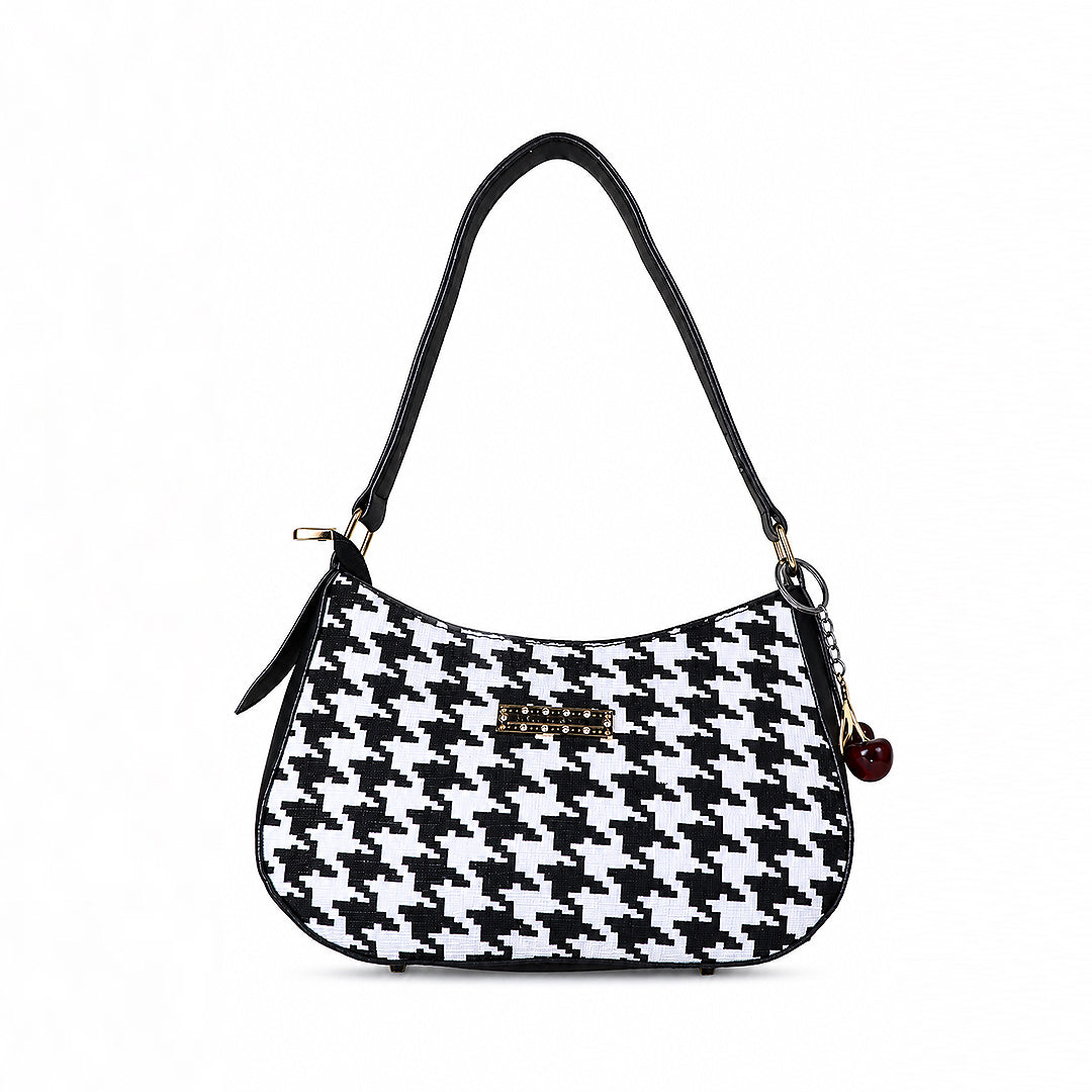 NOIR Black-and-White Houndstooth Shoulder Bag