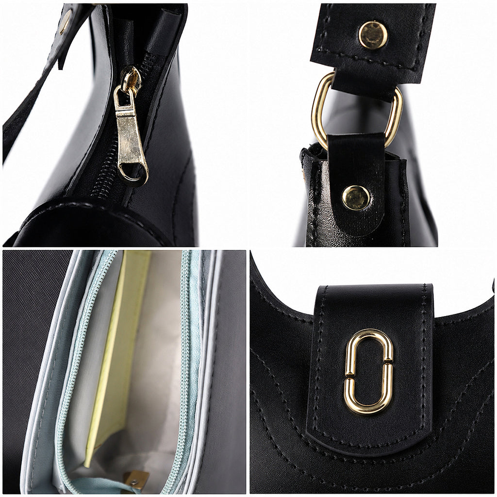 GLYPH Chic Black Genuine Cowhide Leather Shoulder Bag