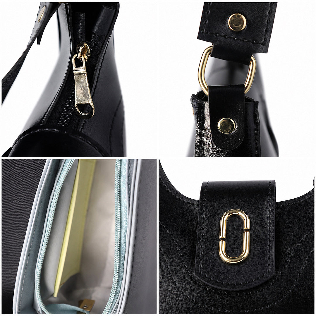 GLYPH Chic Black Genuine Cowhide Leather Shoulder Bag