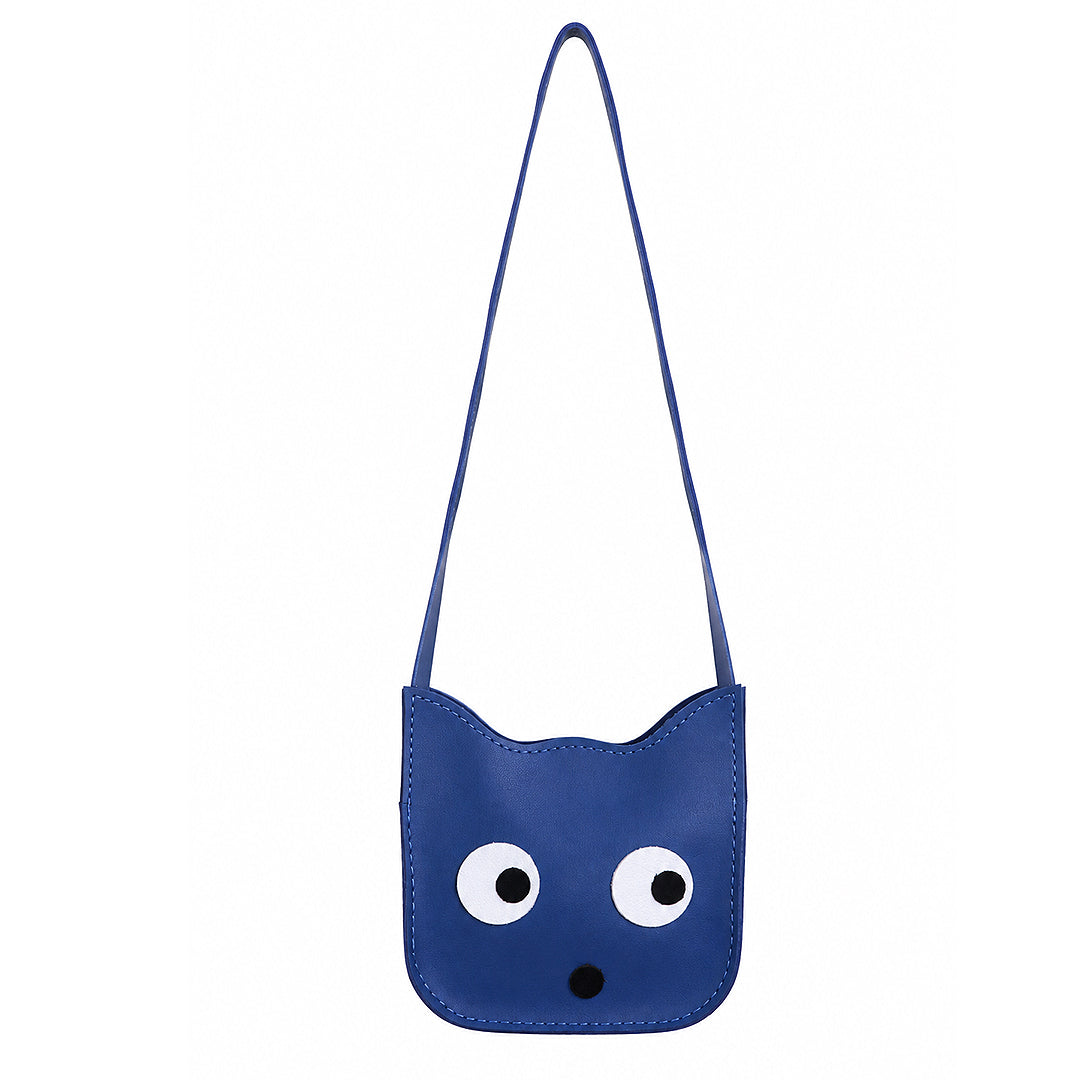 MILO Playful Blue Cat-Shaped Crossbody Bag – Kawaii Oversized-Eye Novelty Purse for Girls