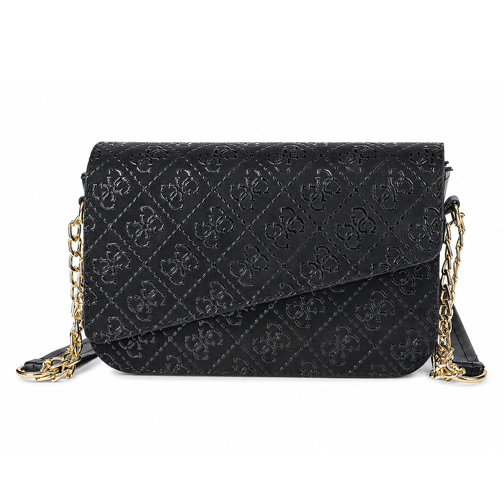 GILDED NAQSH Sleek Black Guess Meridian II Textured Flap Crossbody Bag