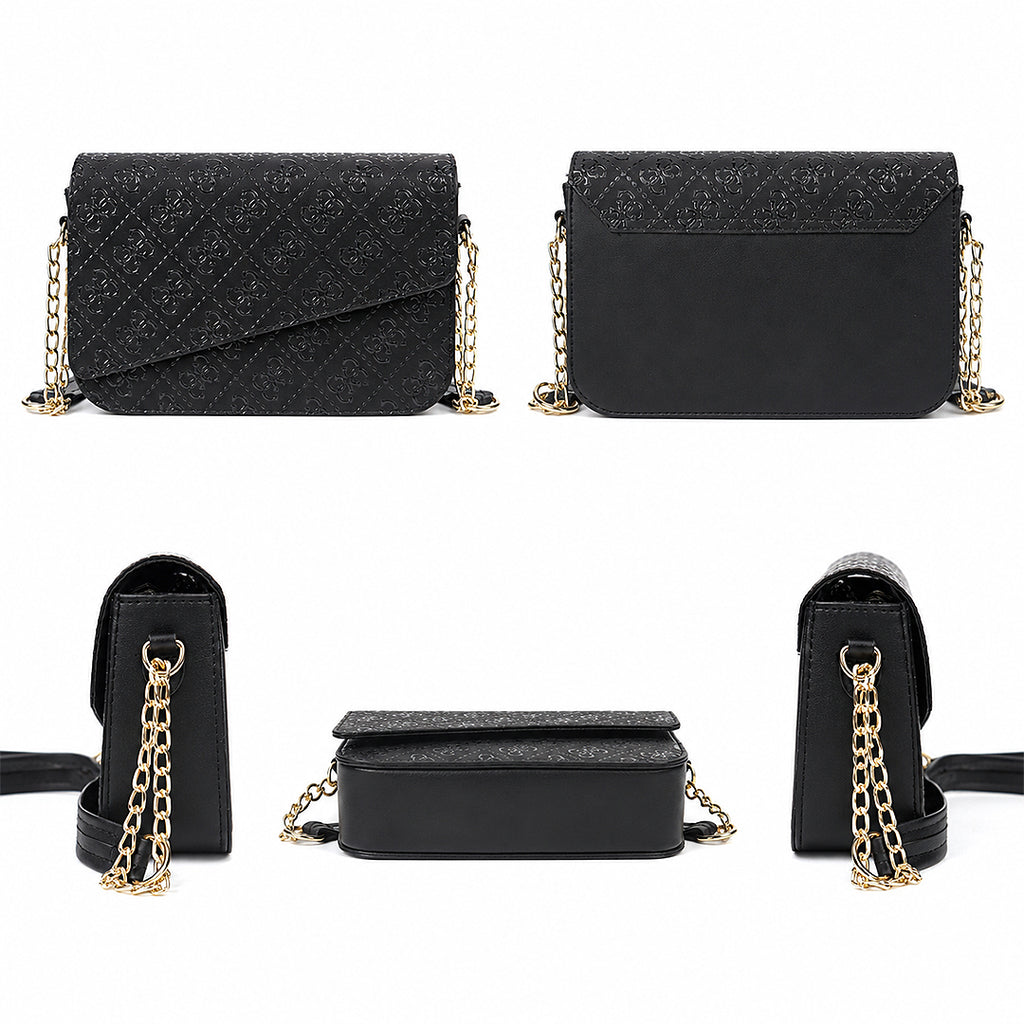 GILDED NAQSH Sleek Black Guess Meridian II Textured Flap Crossbody Bag
