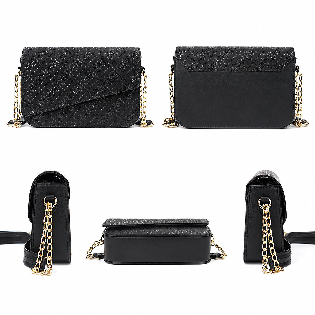 GILDED NAQSH Sleek Black Guess Meridian II Textured Flap Crossbody Bag