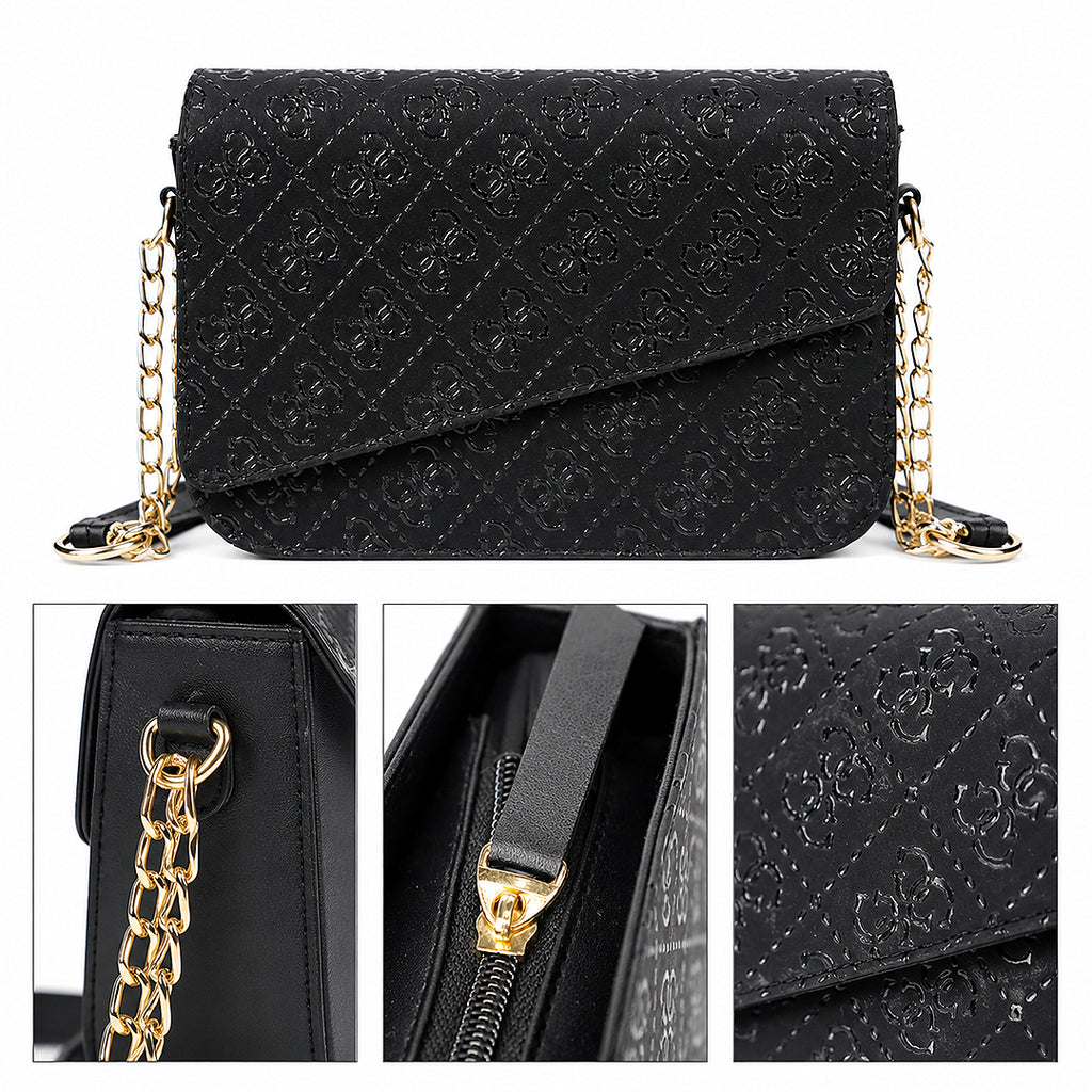 GILDED NAQSH Sleek Black Guess Meridian II Textured Flap Crossbody Bag